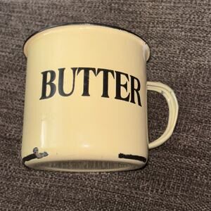 Enamel Butter Mug Cup Yellow Reproduction Farmhouse Country Cottagecore